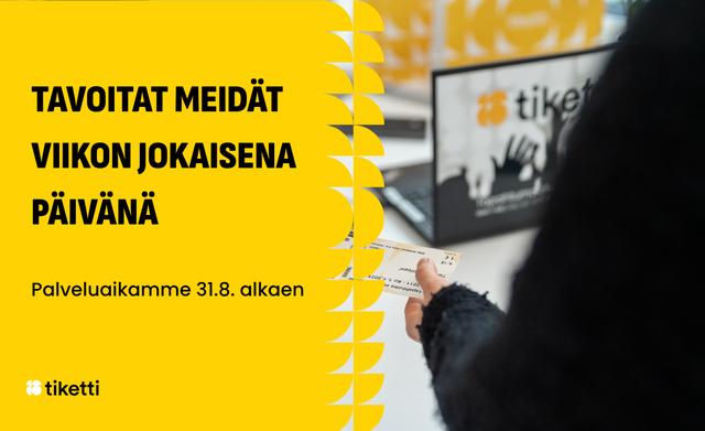 Tiketin palveluajat muuttuvat 31.8.2026 alkaen