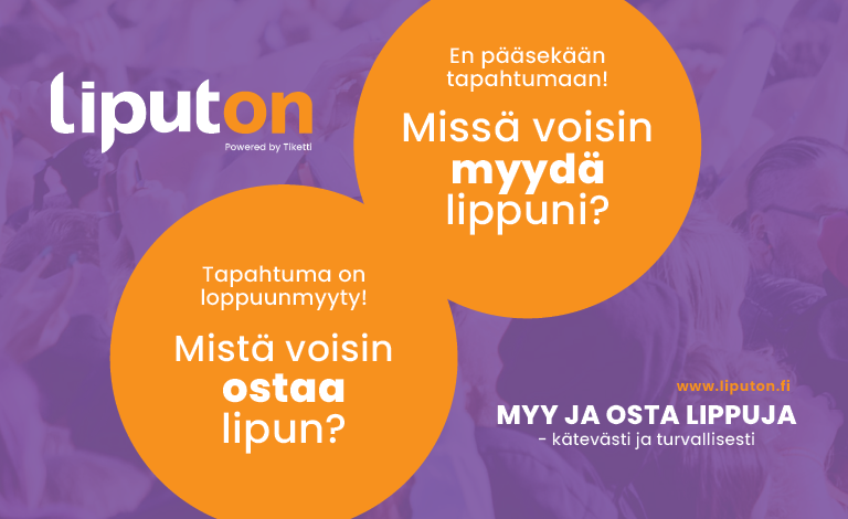 LiputOn-palvelun mainoskuva tapahtumalippujen turvallisesta ostamisesta ja myymisestä